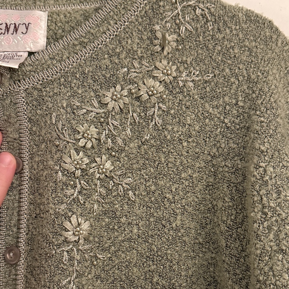 Women's Green Cardigan Sweater - Picture 2 of 3